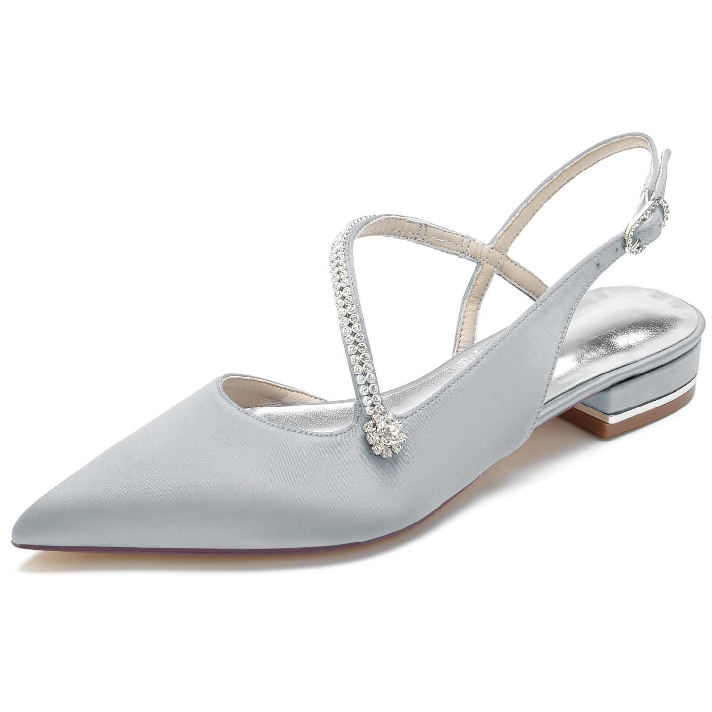 Bridal Satin Shoes for Women with Crystal Buckle and Low Closed Heel