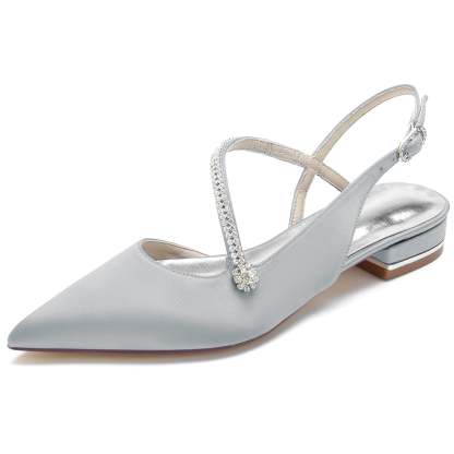 Bridal Satin Shoes for Women with Crystal Buckle and Low Closed Heel
