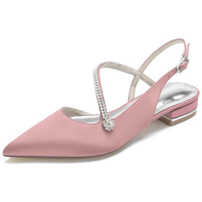 Bridal Satin Shoes for Women with Crystal Buckle and Low Closed Heel