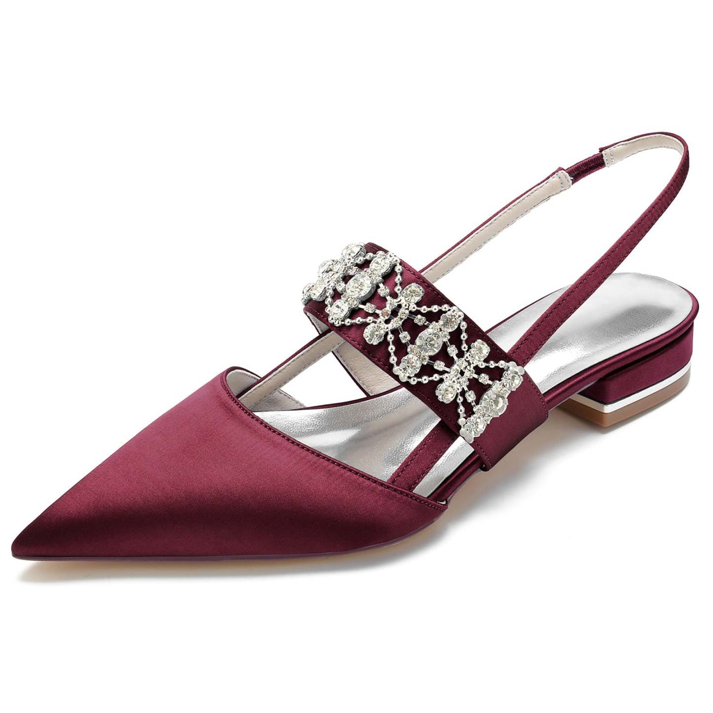 Bridal Shoes for Women with Rhinestones Low Heel and Buckle Closure