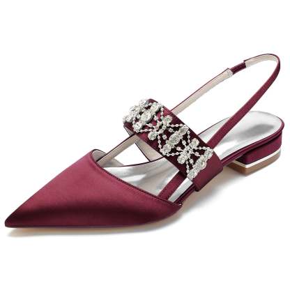 Bridal Shoes for Women with Rhinestones Low Heel and Buckle Closure