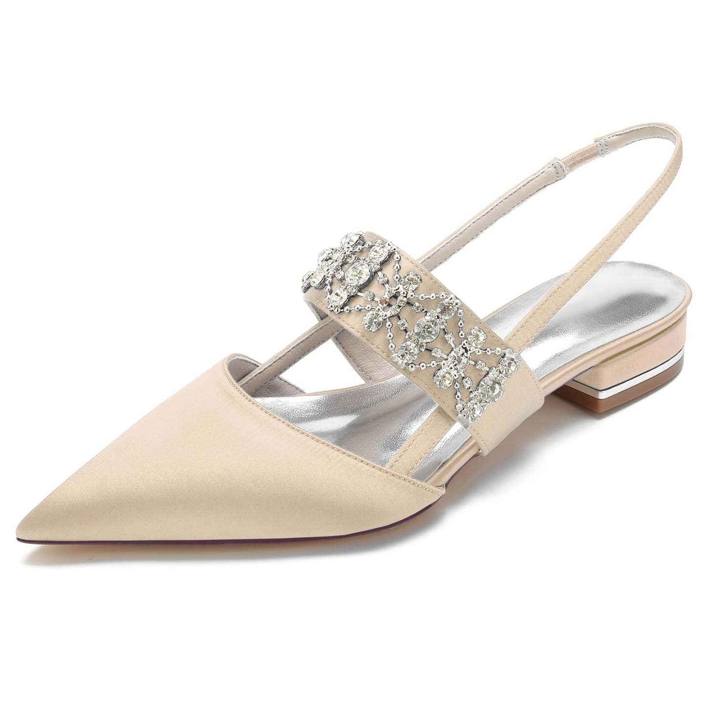 Bridal Shoes for Women with Rhinestones Low Heel and Buckle Closure
