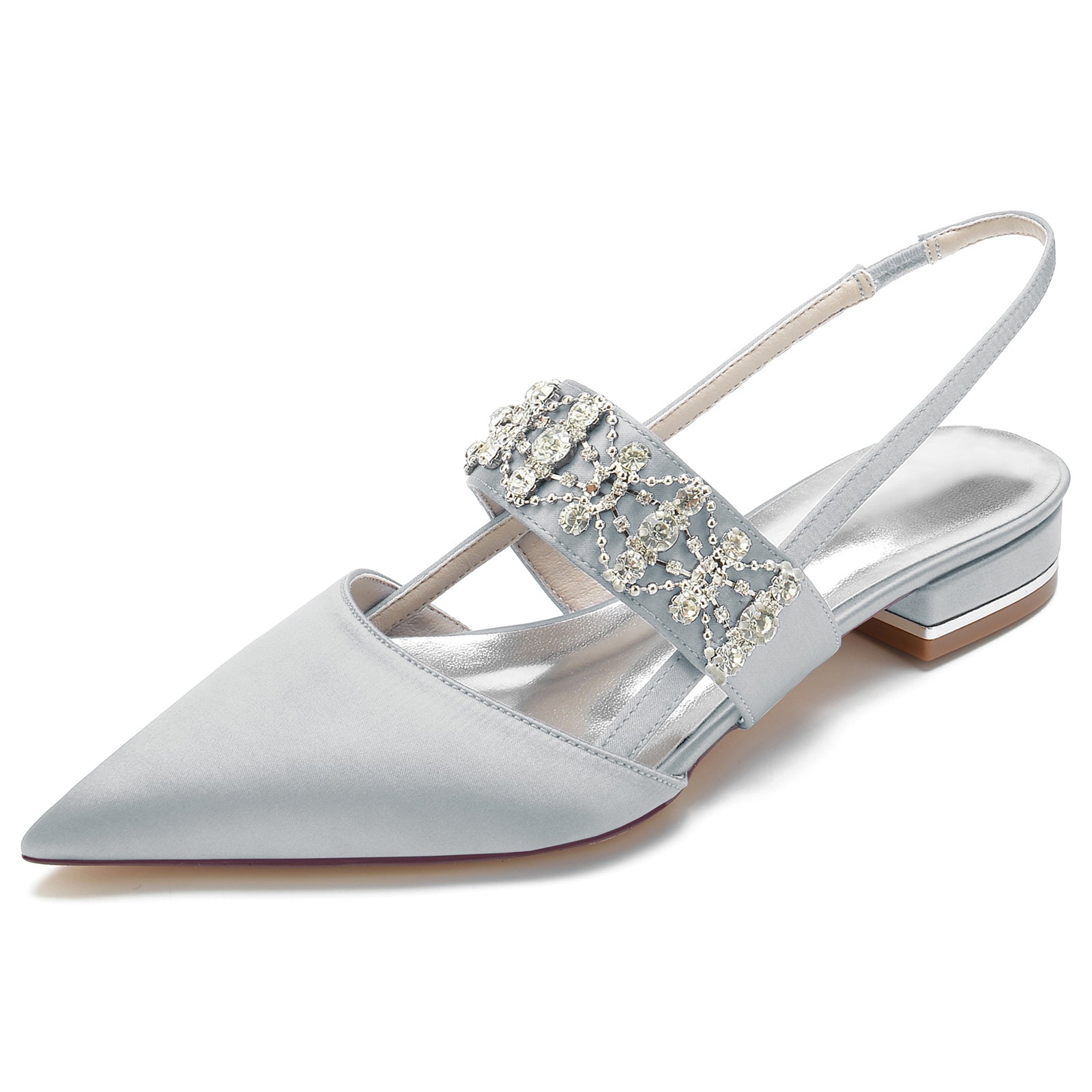 Bridal Shoes for Women with Rhinestones Low Heel and Buckle Closure