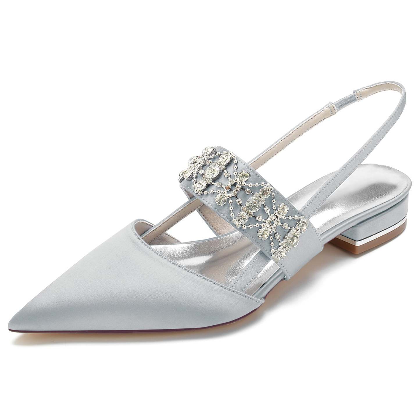 Bridal Shoes for Women with Rhinestones Low Heel and Buckle Closure