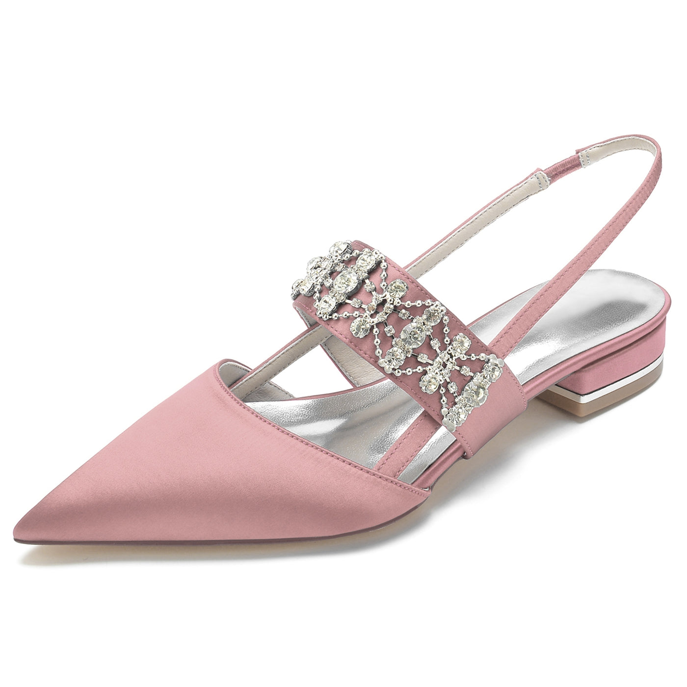 Bridal Shoes for Women with Rhinestones Low Heel and Buckle Closure