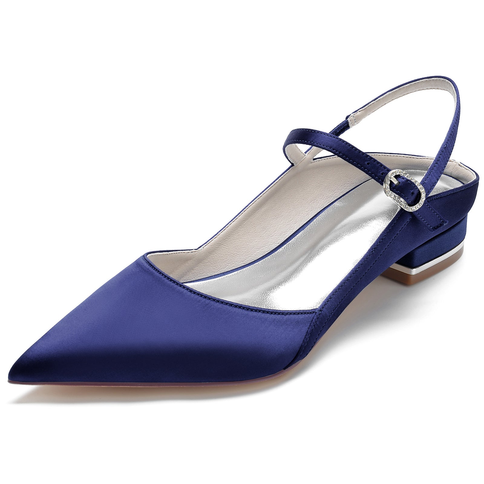Bridal Shoes for Women: Minimalist Silk Satin Low Heels with Buckle and Pointed Toe