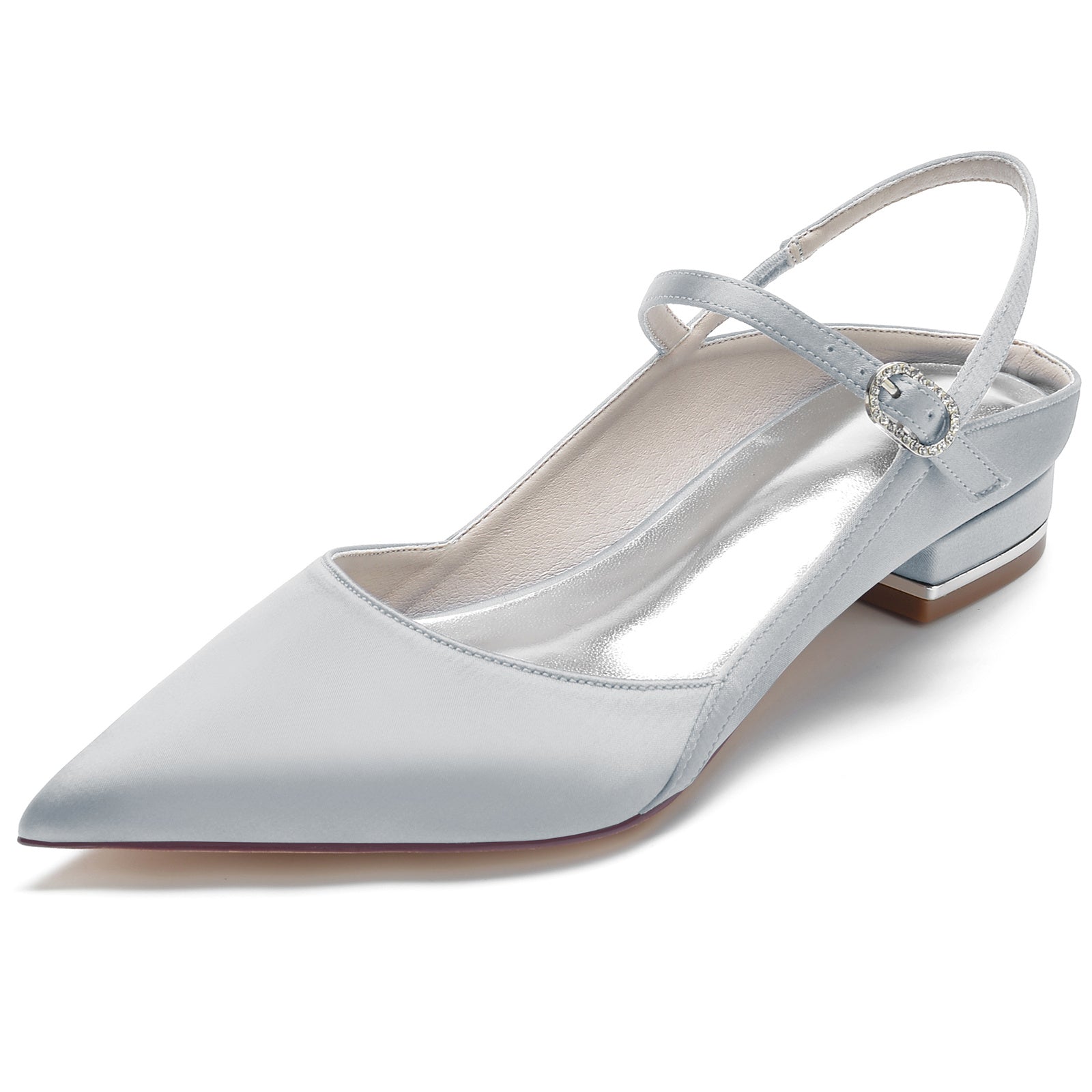 Bridal Shoes for Women: Minimalist Silk Satin Low Heels with Buckle and Pointed Toe