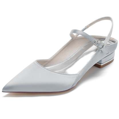 Bridal Shoes for Women: Minimalist Silk Satin Low Heels with Buckle and Pointed Toe