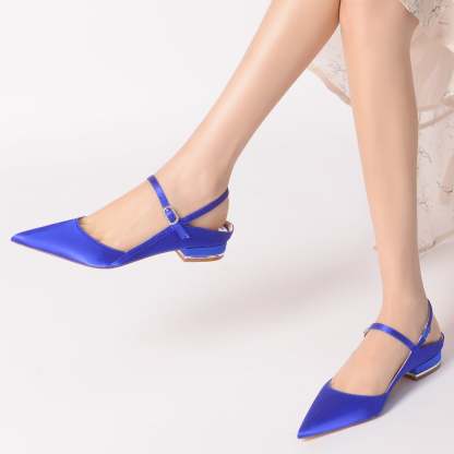 Bridal Shoes for Women: Minimalist Silk Satin Low Heels with Buckle and Pointed Toe