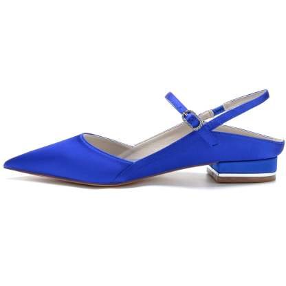 Bridal Shoes for Women: Minimalist Silk Satin Low Heels with Buckle and Pointed Toe