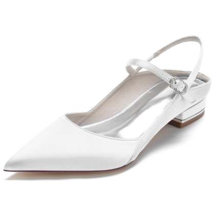 Bridal Shoes for Women: Minimalist Silk Satin Low Heels with Buckle and Pointed Toe