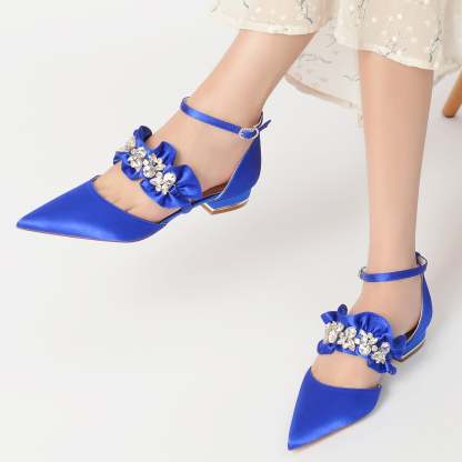 Bridal Shoes for Women with Rhinestone Buckle and Pointed Toe