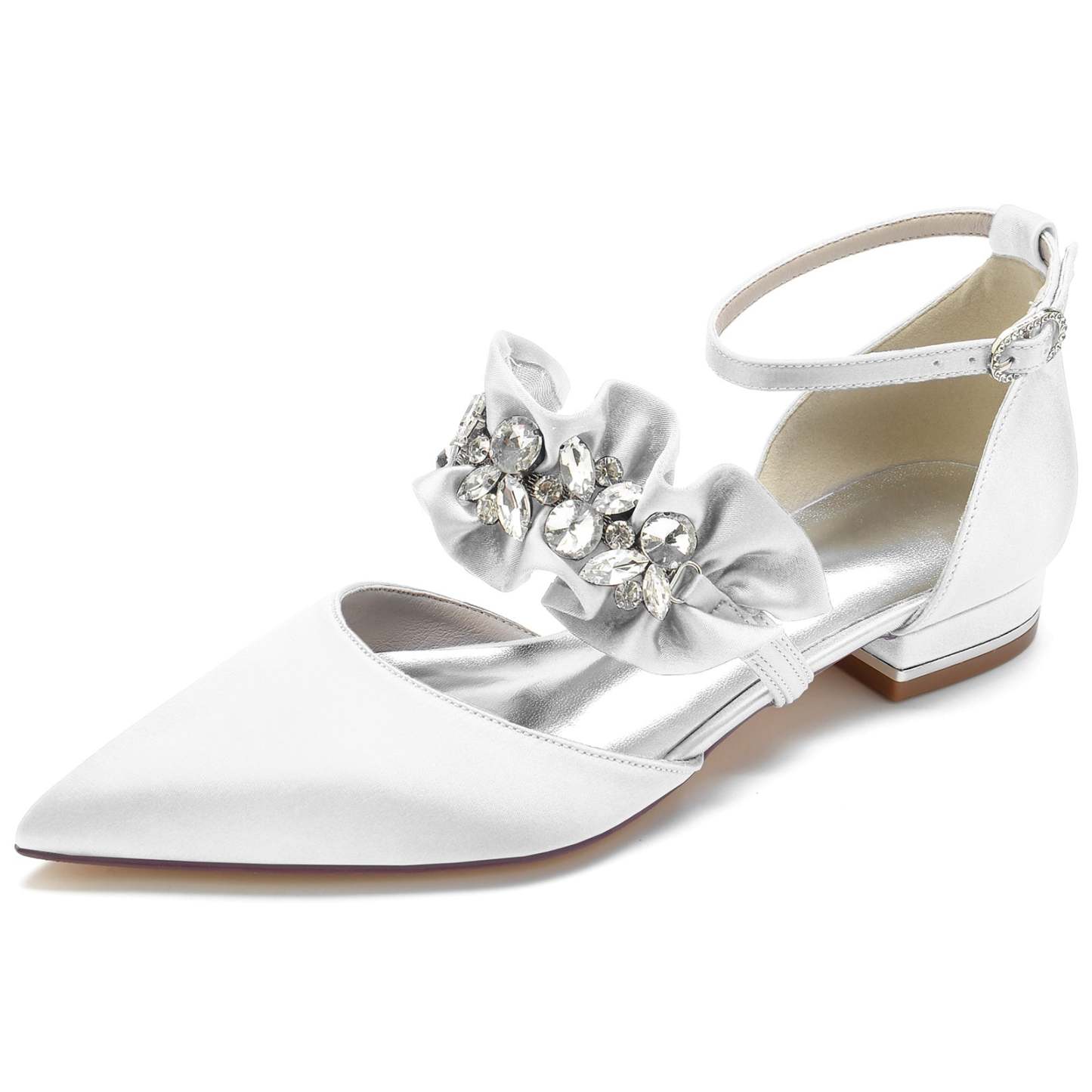 Bridal Shoes for Women with Rhinestone Buckle and Pointed Toe