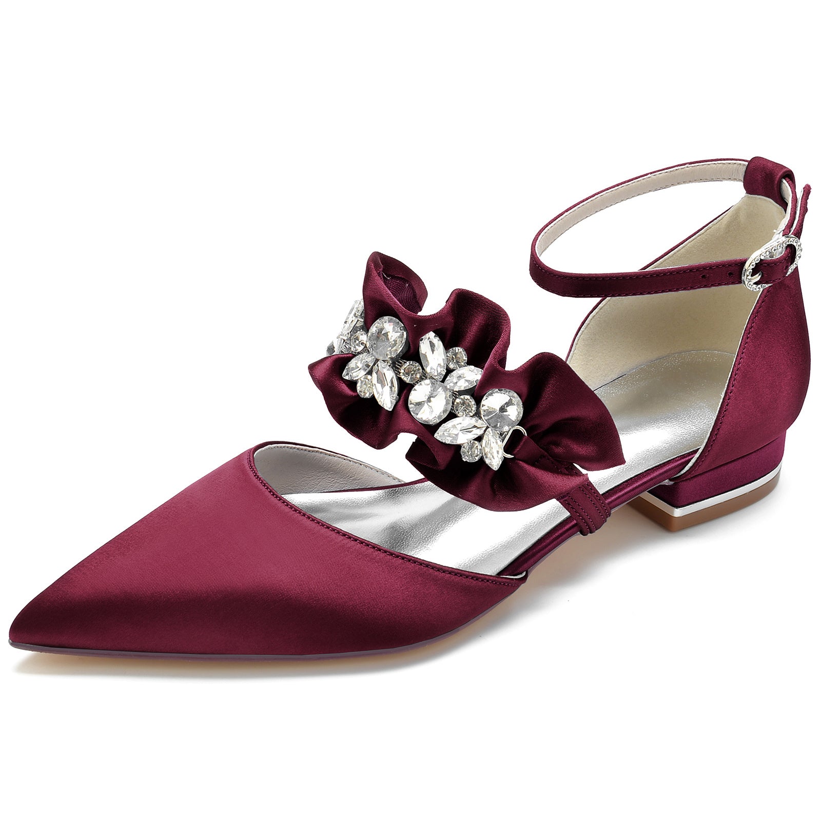 Bridal Shoes for Women with Rhinestone Buckle and Pointed Toe