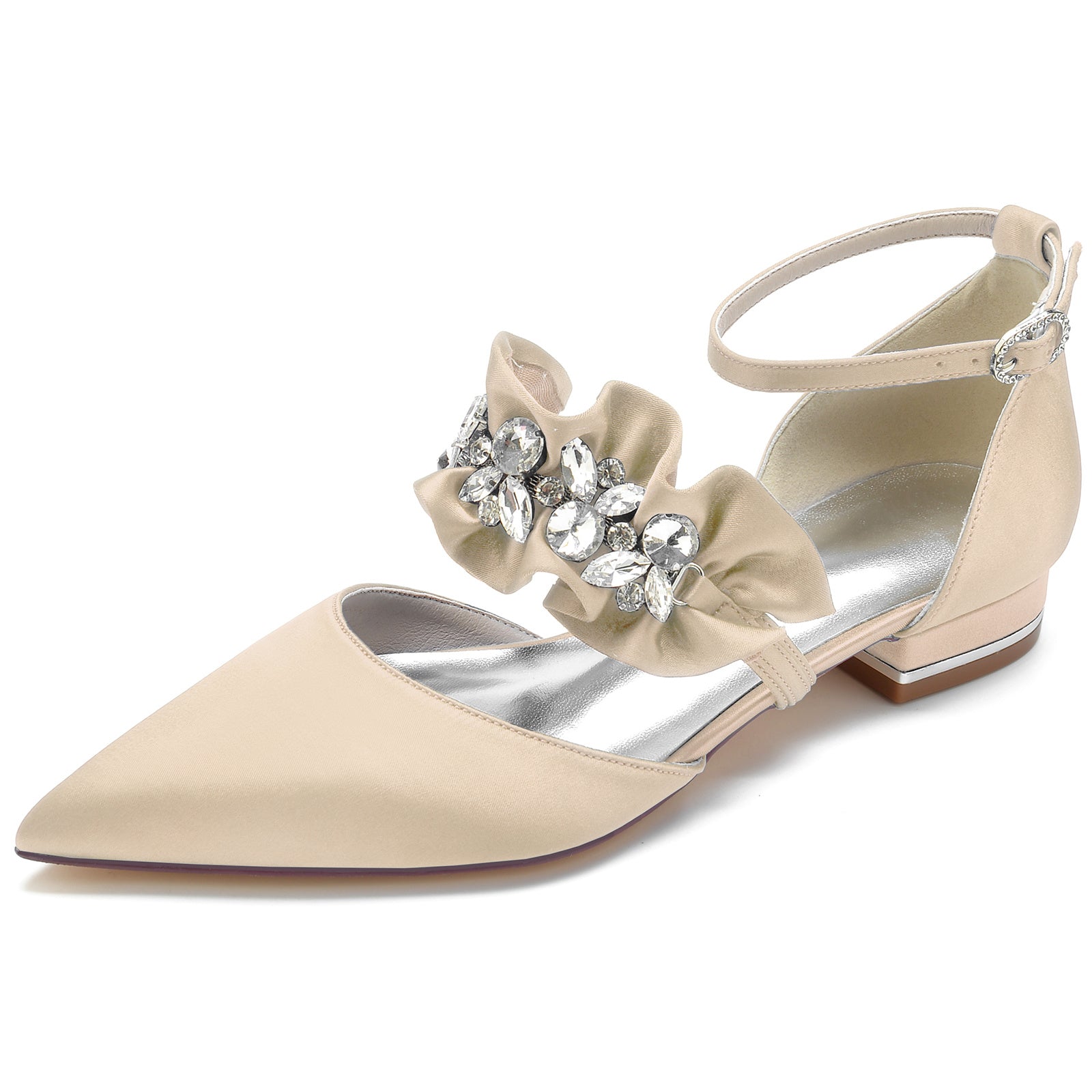 Bridal Shoes for Women with Rhinestone Buckle and Pointed Toe