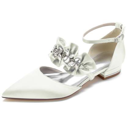 Bridal Shoes for Women with Rhinestone Buckle and Pointed Toe
