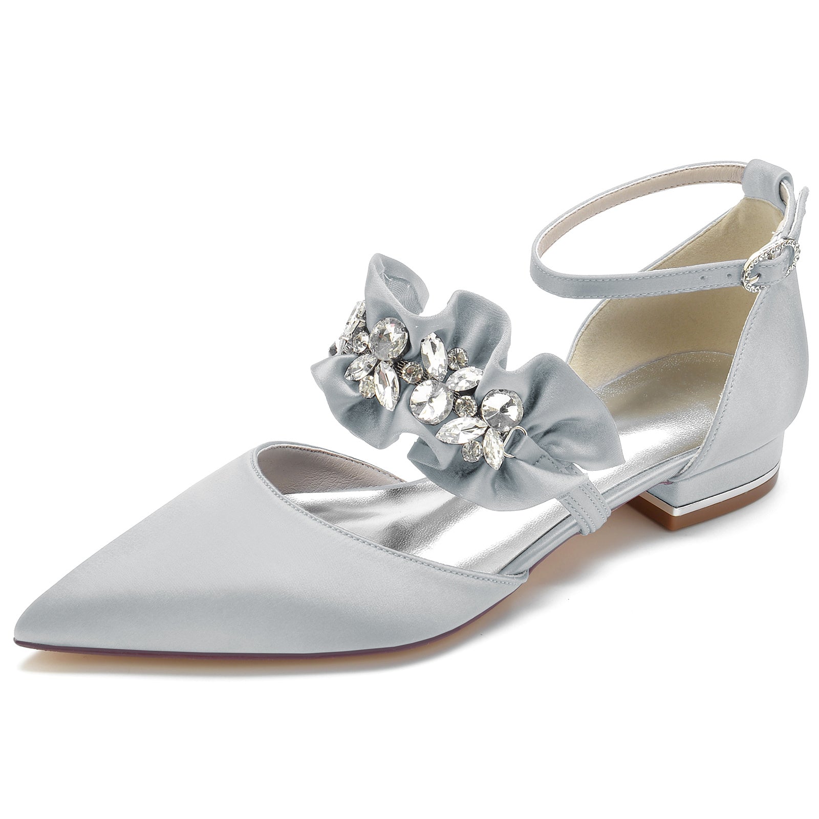 Bridal Shoes for Women with Rhinestone Buckle and Pointed Toe