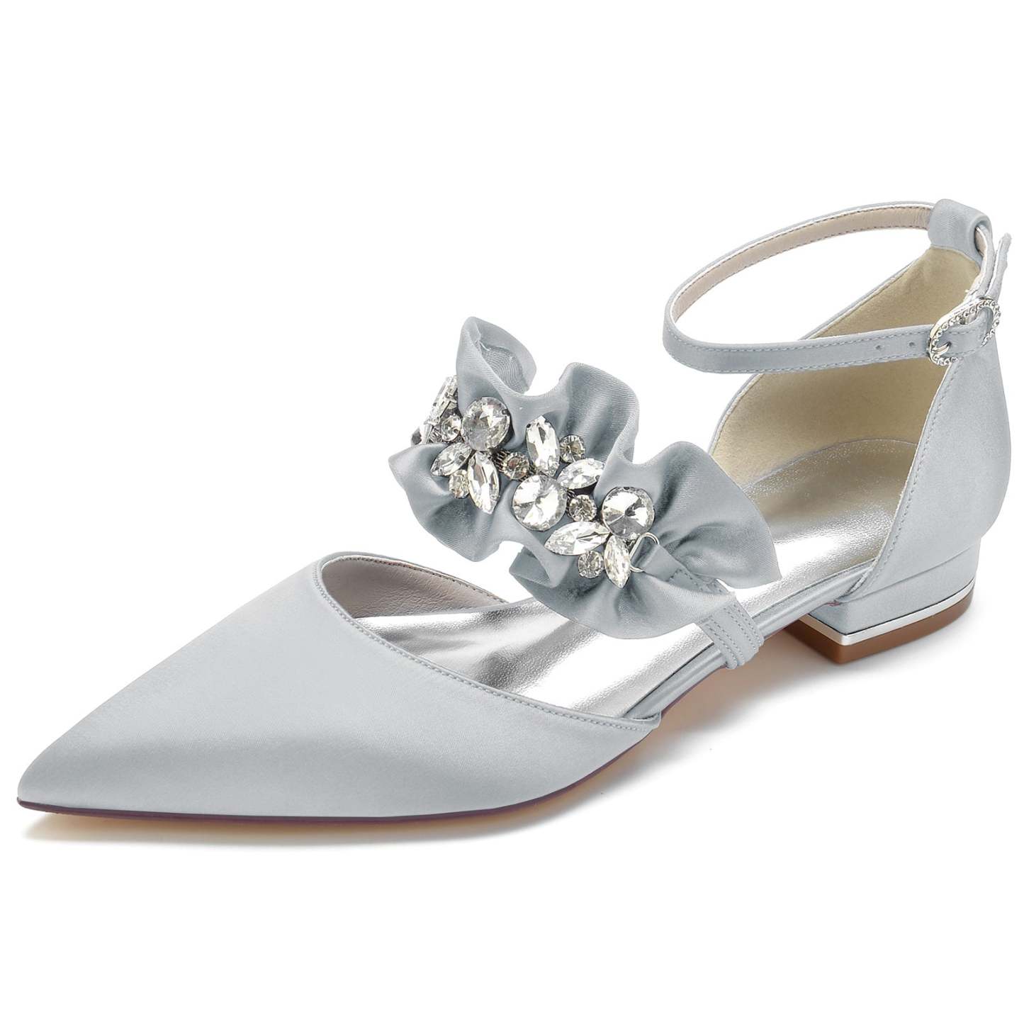 Bridal Shoes for Women with Rhinestone Buckle and Pointed Toe