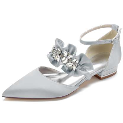 Bridal Shoes for Women with Rhinestone Buckle and Pointed Toe