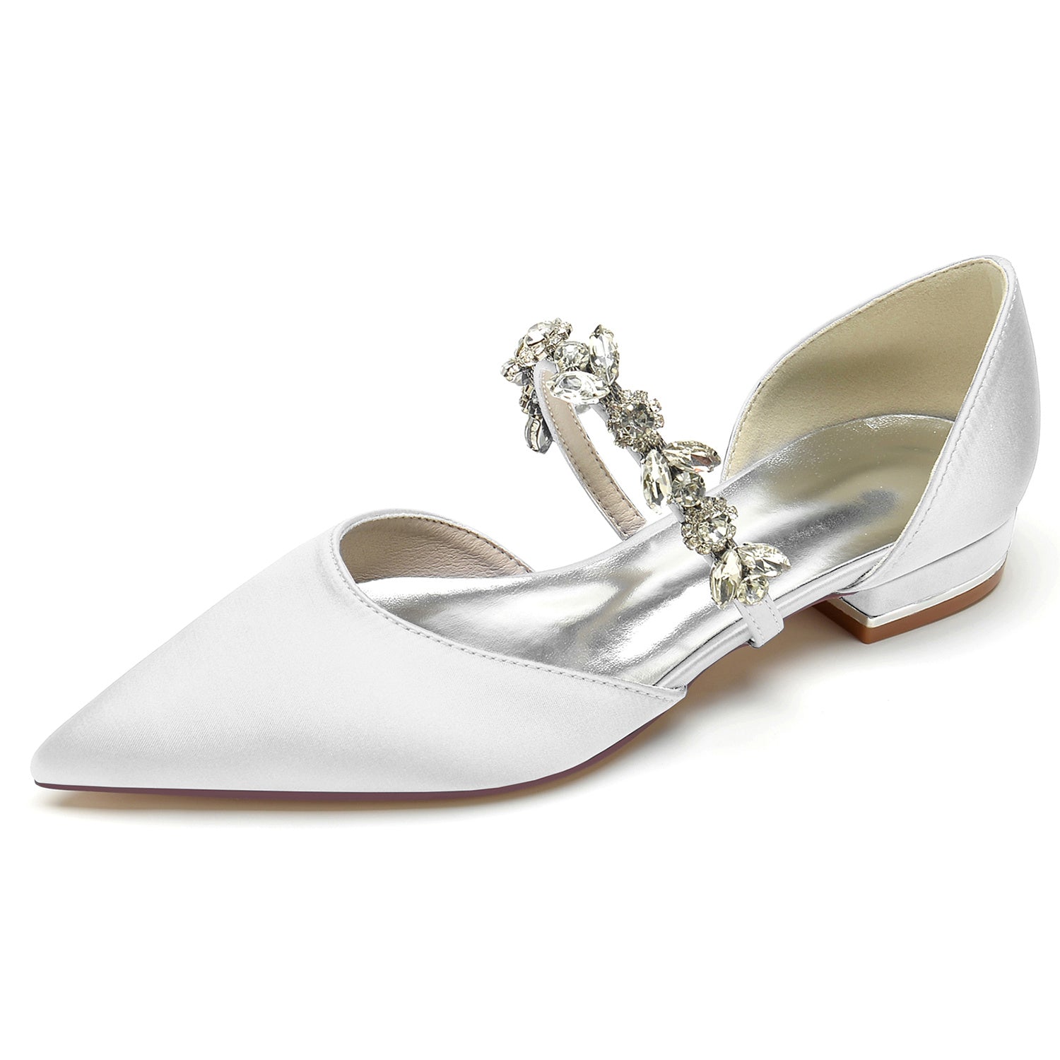 Bridal Shoes for Women with Rhinestone Straps and Pointed Toe in Low Heel