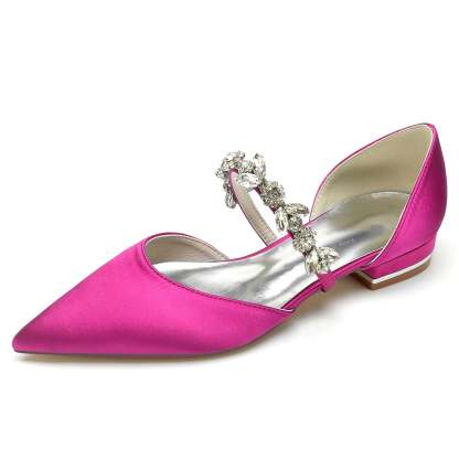 Bridal Shoes for Women with Rhinestone Straps and Pointed Toe in Low Heel