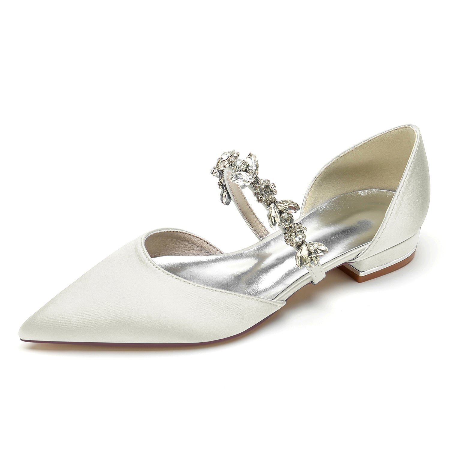 Bridal Shoes for Women with Rhinestone Straps and Pointed Toe in Low Heel