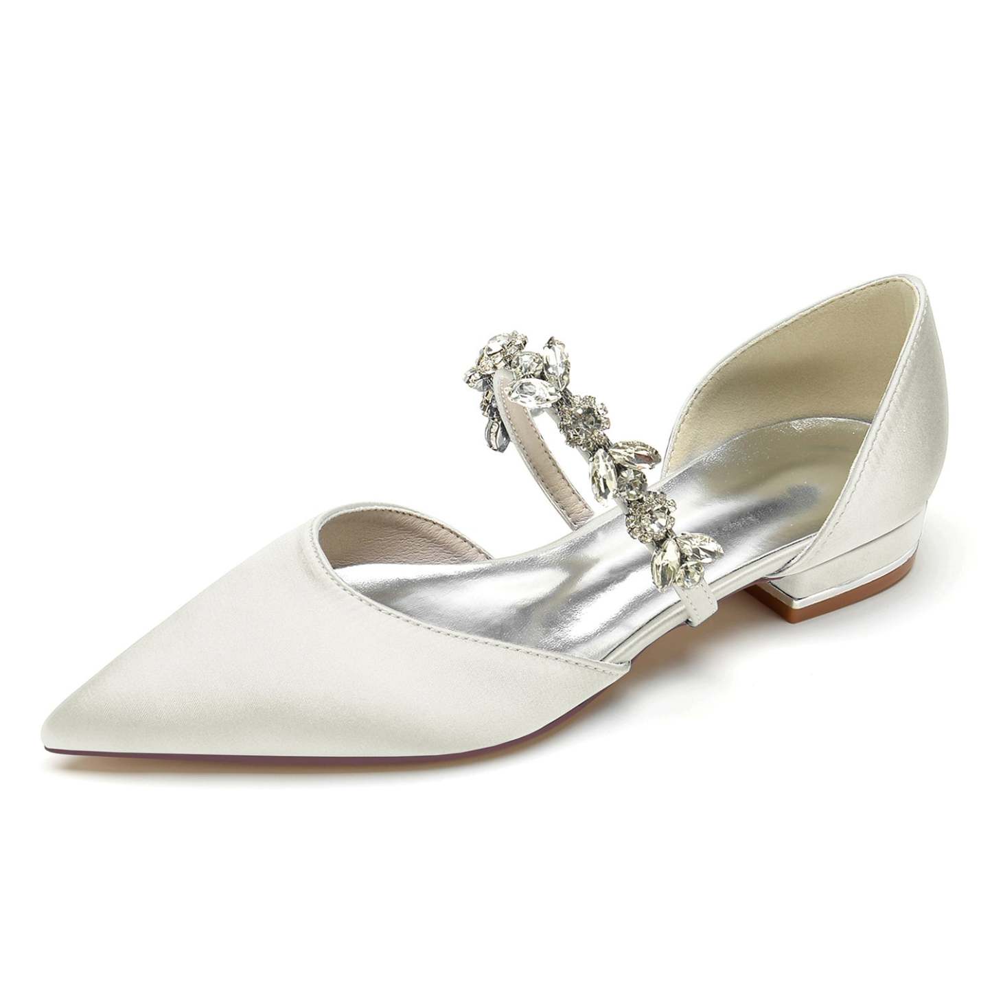 Bridal Shoes for Women with Rhinestone Straps and Pointed Toe in Low Heel