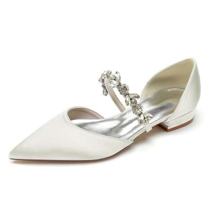 Bridal Shoes for Women with Rhinestone Straps and Pointed Toe in Low Heel
