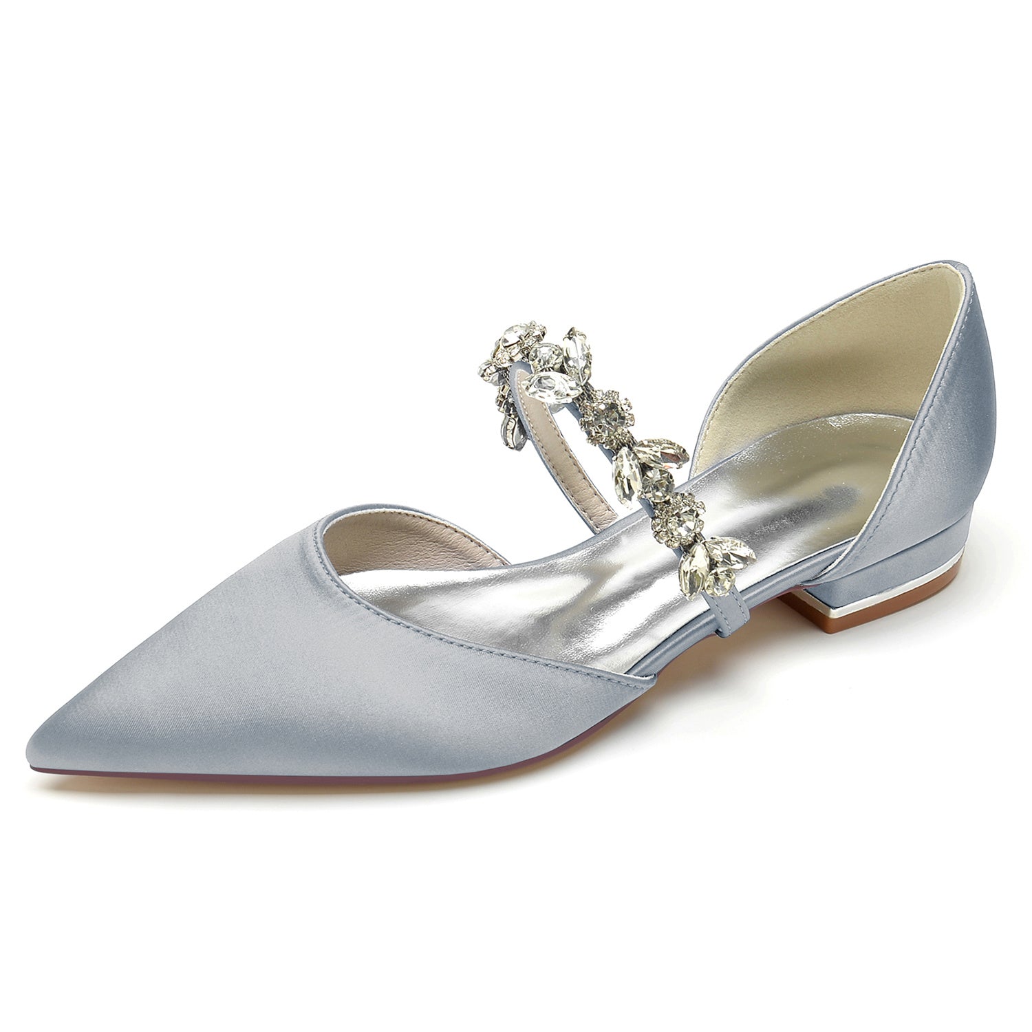 Bridal Shoes for Women with Rhinestone Straps and Pointed Toe in Low Heel