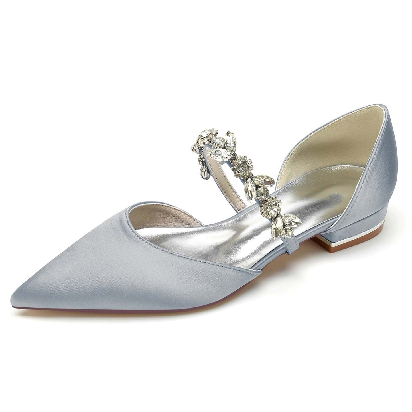 Bridal Shoes for Women with Rhinestone Straps and Pointed Toe in Low Heel