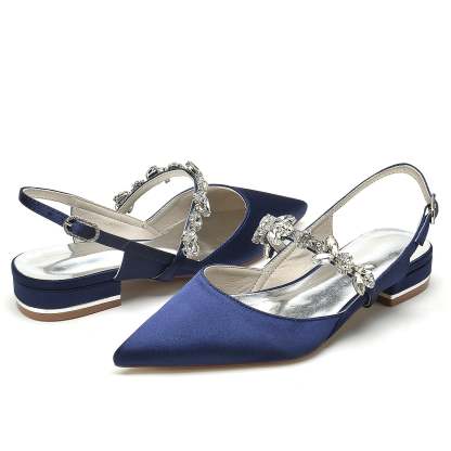 Bridal Shoes for Women with Rhinestone Buckle and Pointed Toe in Silk Satin