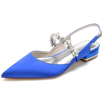 Bridal Shoes for Women with Rhinestone Buckle and Pointed Toe in Silk Satin
