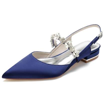 Bridal Shoes for Women with Rhinestone Buckle and Pointed Toe in Silk Satin