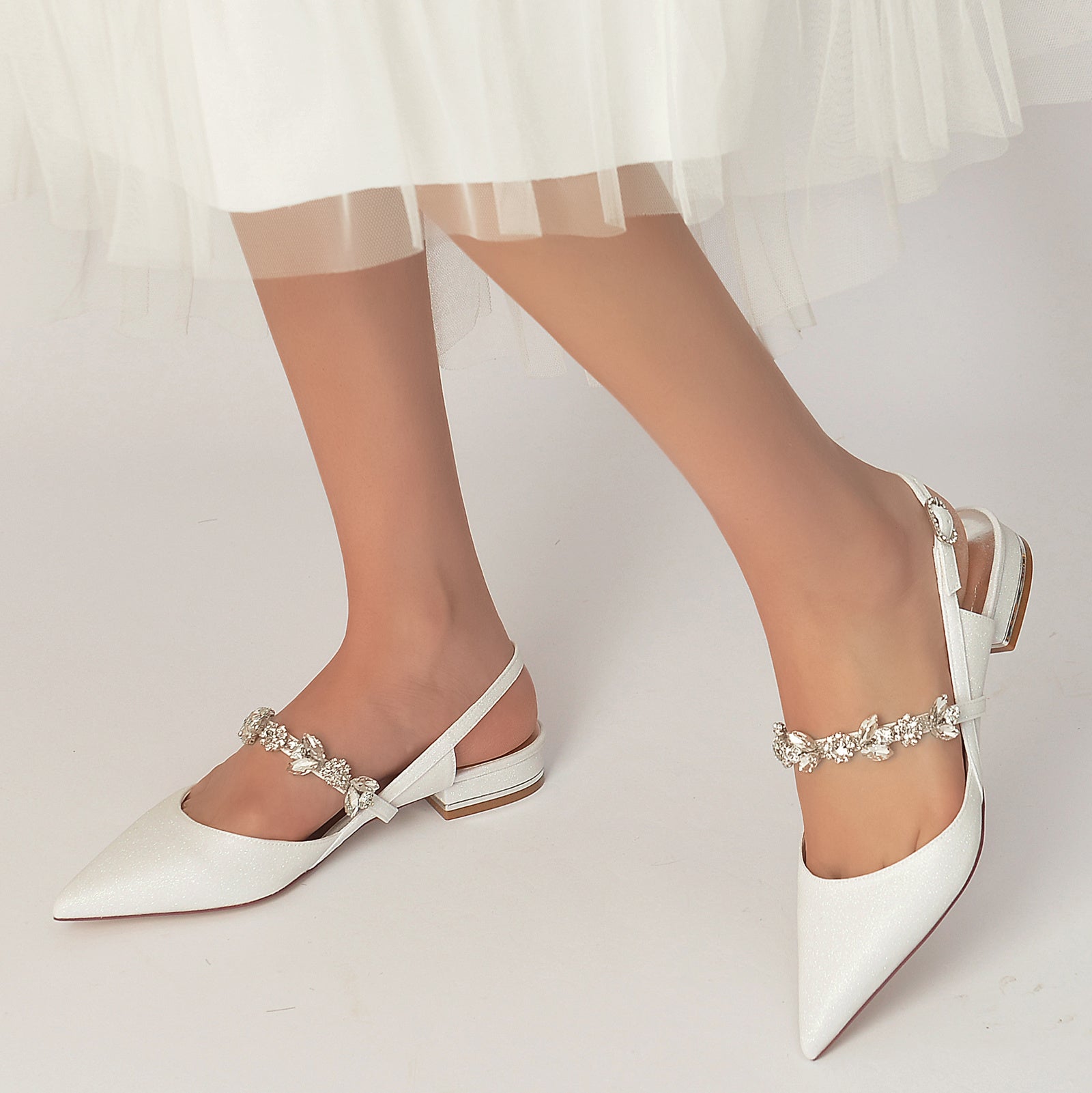 Bridal Shoes for Women with Rhinestone Glitter and Low Buckle