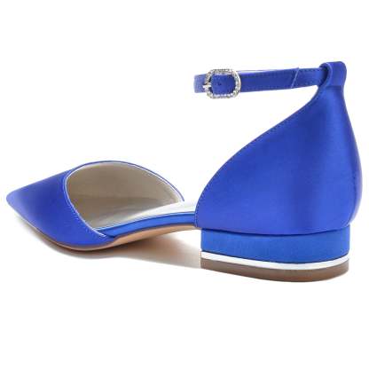 Bridal Shoes for Women with Pointed Toe Low Heel and Crystal Buckle