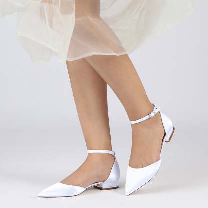 Bridal Shoes for Women with Pointed Toe Low Heel and Crystal Buckle