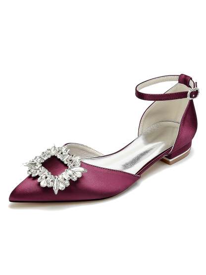 Bridesmaid Shoes for Women with Rhinestones Low Heel and Pointed Toe