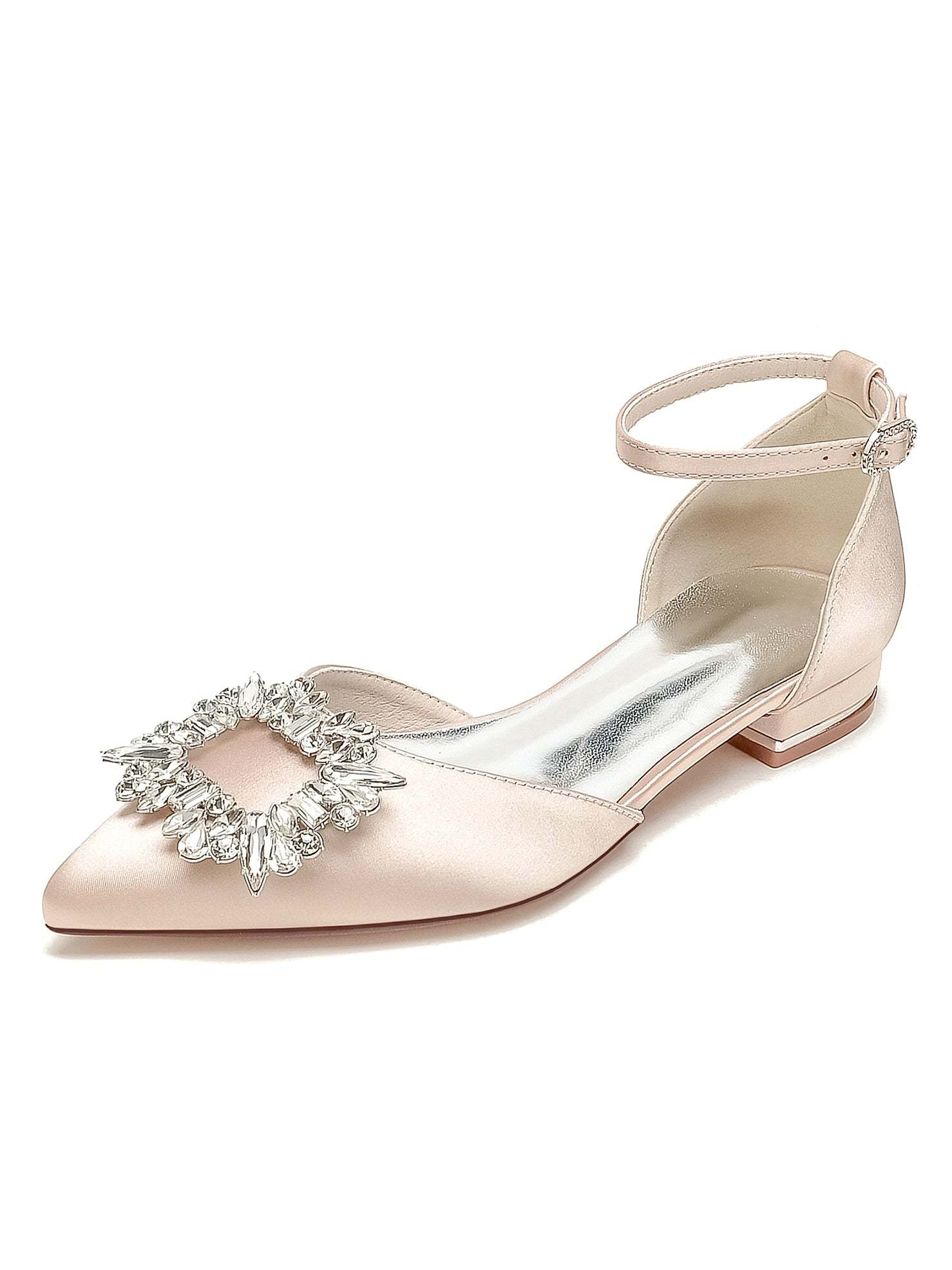 Bridesmaid Shoes for Women with Rhinestones Low Heel and Pointed Toe
