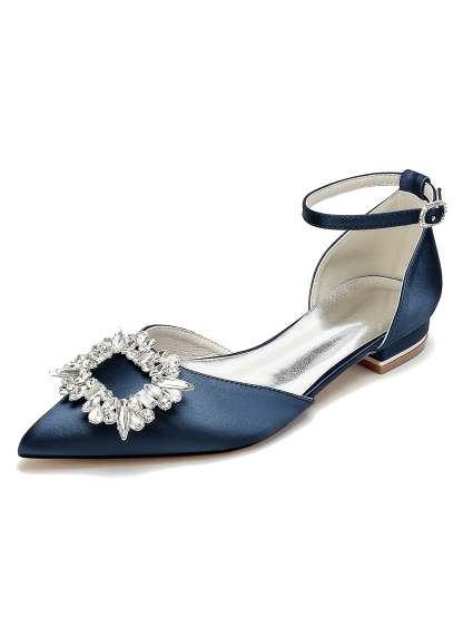 Bridesmaid Shoes for Women with Rhinestones Low Heel and Pointed Toe