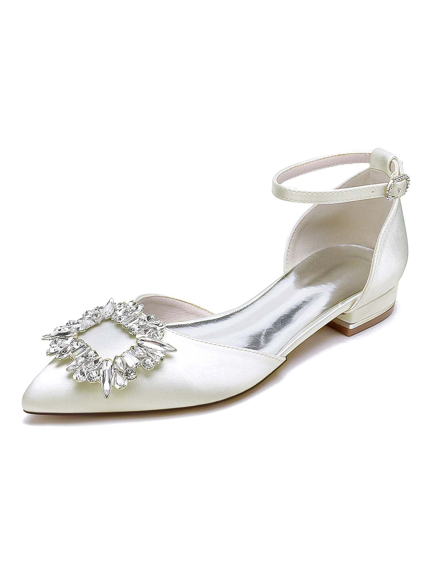 Bridesmaid Shoes for Women with Rhinestones Low Heel and Pointed Toe