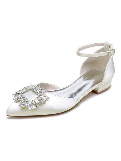 Bridesmaid Shoes for Women with Rhinestones Low Heel and Pointed Toe