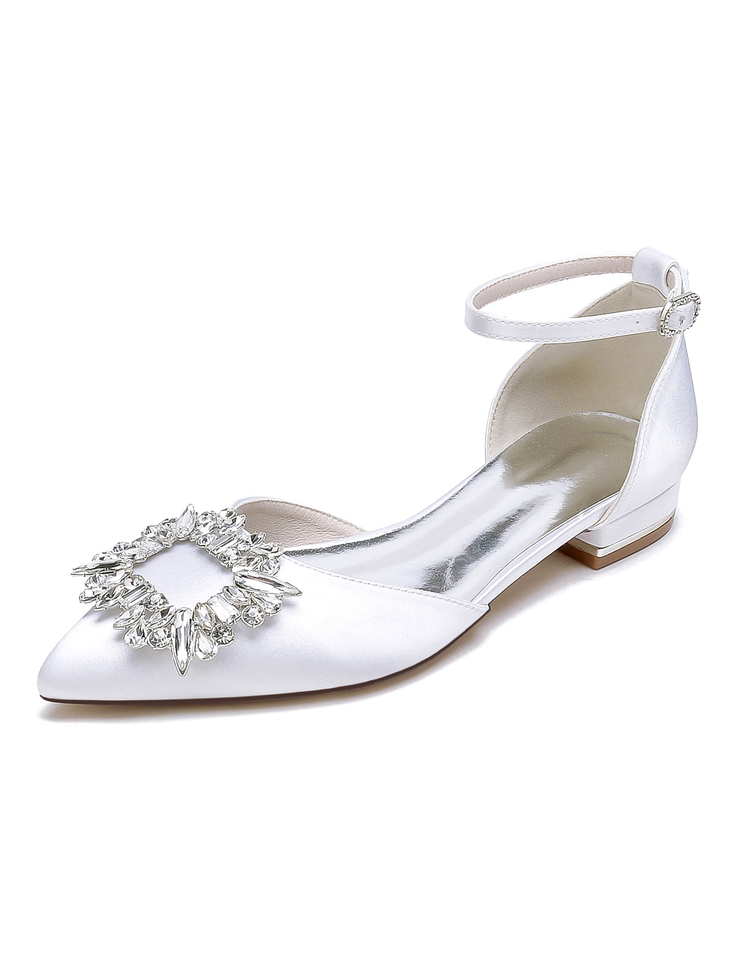 Bridesmaid Shoes for Women with Rhinestones Low Heel and Pointed Toe