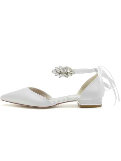Bridesmaid Shoes for Women with Rhinestones Low Heel and Pointed Toe