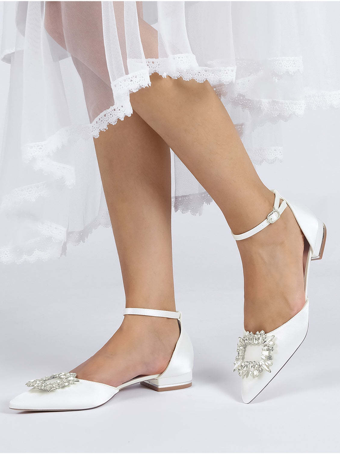 Bridesmaid Shoes for Women with Rhinestones Low Heel and Pointed Toe
