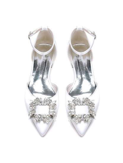 Bridesmaid Shoes for Women with Rhinestones Low Heel and Pointed Toe