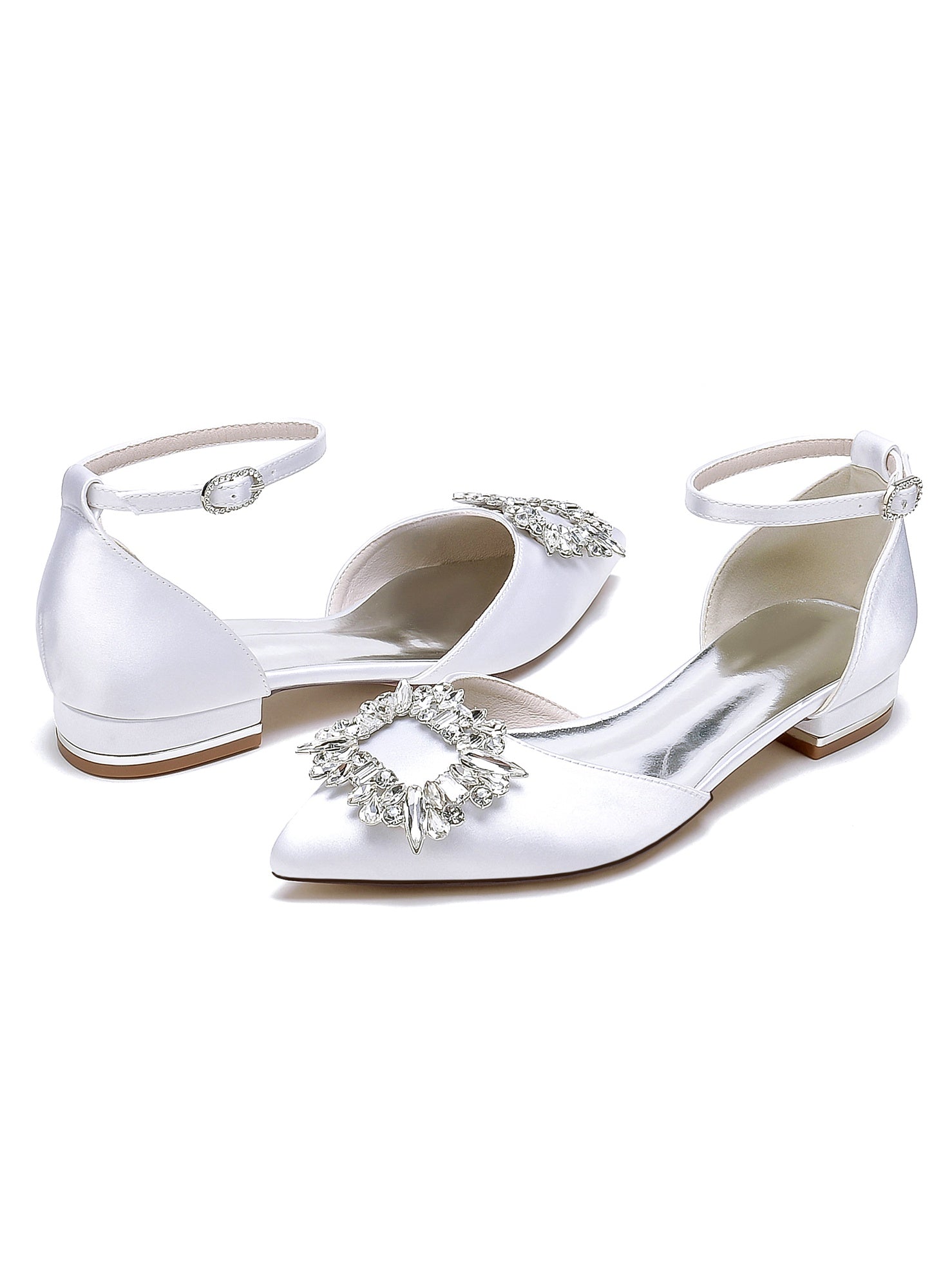 Bridesmaid Shoes for Women with Rhinestones Low Heel and Pointed Toe