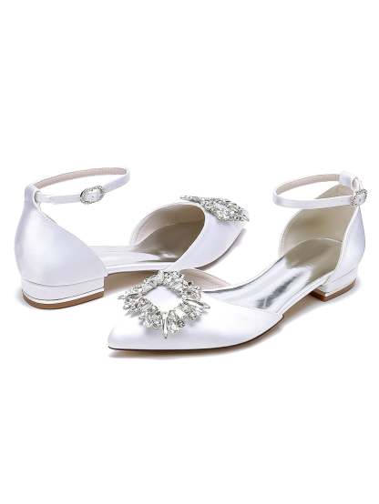 Bridesmaid Shoes for Women with Rhinestones Low Heel and Pointed Toe