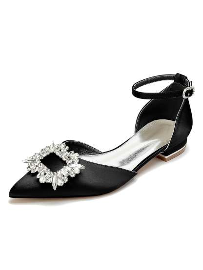 Bridesmaid Shoes for Women with Rhinestones Low Heel and Pointed Toe