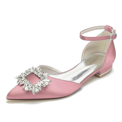 Bridesmaid Shoes for Women with Rhinestones Low Heel and Pointed Toe