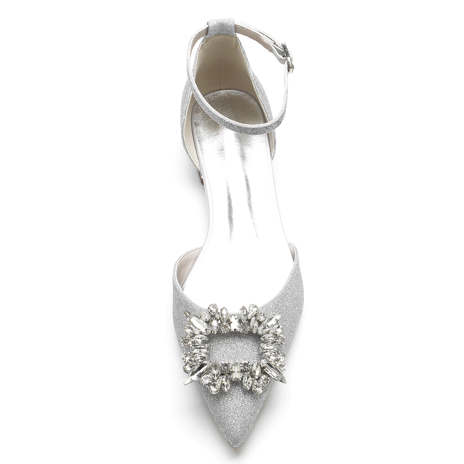 Bridal Shoes for Women with Glitter Square Crystal and Low Pointed Toe Buckle